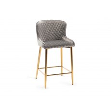 Cezanne - Grey Velvet Fabric Bar Stools with Matt Gold Plated Legs (Pair)