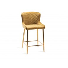 Cezanne - Mustard Velvet Fabric Bar Stools with Matt Gold Plated Legs (Pair)