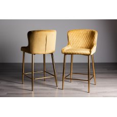 Cezanne - Mustard Velvet Fabric Bar Stools with Matt Gold Plated Legs (Pair)