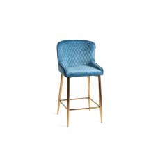 Cezanne - Petrol Blue Velvet Fabric Bar Stools with Gold Legs (Pair)