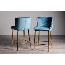 Cezanne - Petrol Blue Velvet Fabric Bar Stool with Gold Legs (Pair)