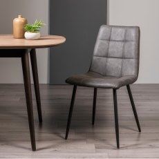 Mondrian - Dark Grey Faux Leather Chair with Black Legs (Pair)
