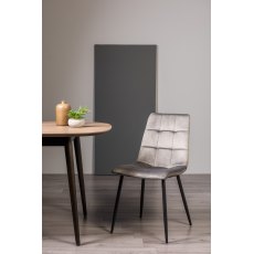 Mondrian - Grey Velvet Fabric Chairs with Sand Black Powder Coated Legs (Pair)