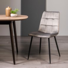 Mondrian - Grey Velvet Fabric Chair with Black Legs (Pair)