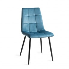 Mondrian - Petrol Blue Velvet Fabric Chairs with Sand Black Powder Coated Legs (Pair)