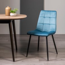 Mondrian - Petrol Blue Velvet Fabric Chair with Black Legs (Pair)