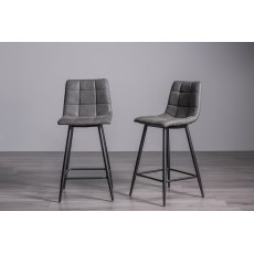 Mondrian - Dark Grey Faux Leather Bar Stools with Black Legs (Pair)