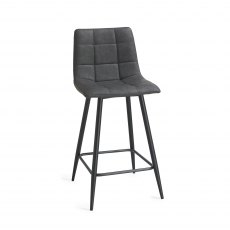 Mondrian - Dark Grey Faux Leather Bar Stools with Black Legs (Pair)