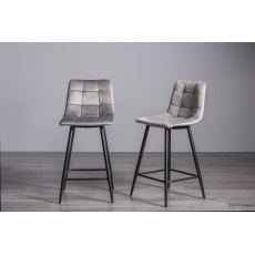 Mondrian - Grey Velvet Fabric Bar Stools with Sand Black Powder Coated Legs (Pair)