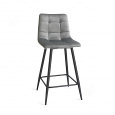 Mondrian - Grey Velvet Fabric Bar Stools with Sand Black Powder Coated Legs (Pair)