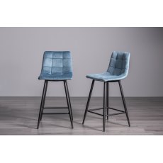 Mondrian - Petrol Blue Velvet Fabric Bar Stools with Black Legs (Pair)