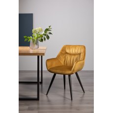 Dali - Mustard Velvet Fabric Chairs with Black Legs (Pair)