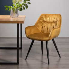 Dali - Mustard Velvet Fabric Chair with Black Legs (Pair)