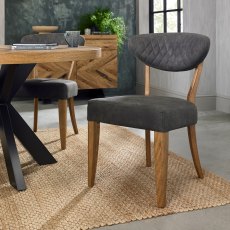 Ellipse Rustic Oak Upholstered Chair - Dark Grey Fabric (Pair)