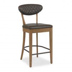 Ellipse Rustic Oak Upholstered Bar Stool - Old West Vintage (Pair)