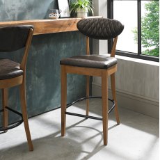 Ellipse Rustic Oak Upholstered Bar Stool - Old West Vintage (Pair)