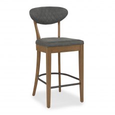 Ellipse Rustic Oak Upholstered Bar Stool - Dark Grey Fabric (Pair)