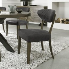 Ellipse Fumed Oak Upholstered Chair - Dark Grey Fabric (Pair)