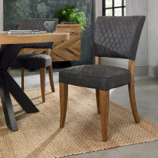 Logan Rustic Oak Upholstered Chair - Dark Grey Fabric (Pair)