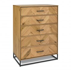 Riva Rustic Oak 5 Drawer Tall Chest