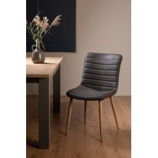 Eriksen - Dark Grey Faux Leather Chairs with Grey Rustic Oak Effect Legs (Pair)