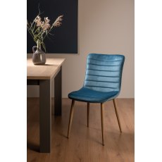 Eriksen - Petrol Blue Velvet Fabric Chairs with Grey Rustic Oak Effect Legs (Pair)