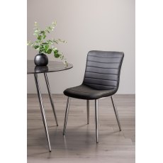 Rothko - Black Faux Leather Chairs with Shiny Nickel Legs (Pair)