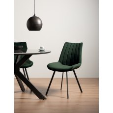Fontana - Green Velvet Fabric Chairs with Grey Hand Brushing on Black Powder Coated Legs (Pair)