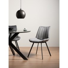 Fontana - Grey Velvet Fabric Chairs with Grey Hand Brushing on Black Powder Coated Legs (Pair)