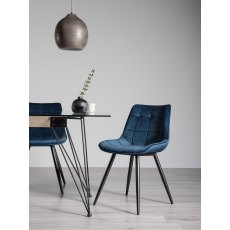 Seurat - Blue Velvet Fabric Chairs with Sand Black Powder Coated Legs (Pair)