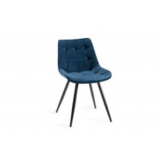 Seurat - Blue Velvet Fabric Chairs with Black Legs (Pair)
