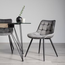 Seurat - Grey Velvet Fabric Chair with Black Legs (Pair)