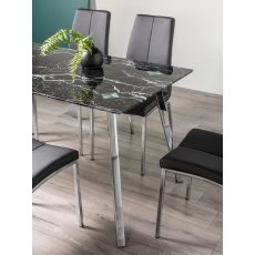 Emin Black Marble Effect Tempered Glass 6 Seater Dining Table with Shiny Nickel Plated Legs
