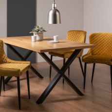 Ramsay Oak Melamine 6 Seater Dining Table with X shape Black Legs