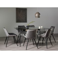 Miro Clear Glass 6 Seater Table & 6 Seurat Grey Velvet Chairs