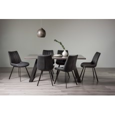 Hirst Grey Painted Glass 6 Seater Table & 6 Fontana Dark Grey Faux Suede Fabric Chairs