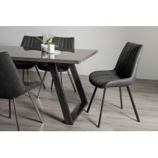 Hirst Grey Painted Tempered Glass 6 Seater Dining Table & 6 Fontana Dark Grey Faux Suede Fabric Chairs with Grey Hand Brushing on Black Powder Coated Legs