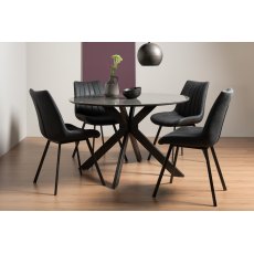 Hirst Grey Painted Tempered Glass 4 Seater Dining Table & 4 Fontana Dark Grey Faux Suede Fabric Chairs with Grey Hand Brushing on Black Powder Coated Legs