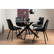 Hirst Grey Painted Glass 4 Seater Table & 4 Fontana Dark Grey Faux Suede Fabric Chairs