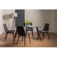 Martini Clear Tempered Glass 6 Seater Dining Table & 4 Mondrian Dark Grey Faux Leather Chairs with Sand Black Powder Coated Legs