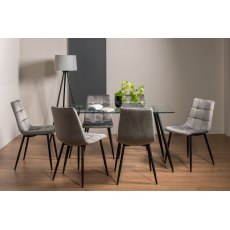 Martini Clear Glass 6 Seater Table & 6 Mondrian Grey Velvet Chairs