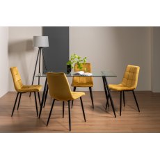 Martini Clear Glass 6 Seater Table & 4 Mondrian Mustard Velvet Chairs