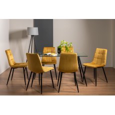 Martini Clear Glass 6 Seater Table & 6 Mondrian Mustard Velvet Chairs