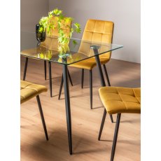 Martini Clear Glass 6 Seater Table & 6 Mondrian Mustard Velvet Chairs