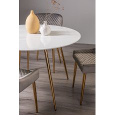 Francesca White Glass 4 Seater Table & 4 Cezanne Grey Velvet Chairs - Gold Legs