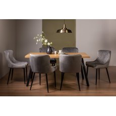 Ramsay Rustic Oak Effect Melamine 6 Seater Dining Table with 4 Legs  & 6 Cezanne Grey Velvet Fabric Chairs with Sand Black Powder Coated Legs