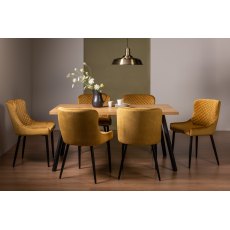 Ramsay Rustic Oak Effect Melamine 6 Seater Dining Table with 4 Legs  & 6 Cezanne Mustard Velvet Fabric Chairs with Sand Black Powder Coated Legs