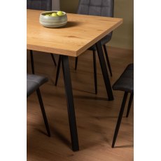 Ramsay Rustic Oak Effect Melamine 6 Seater Dining Table with 4 Legs  & 6 Mondrian Dark Grey Faux Leather Chairs with Sand Black Powder Coated Legs