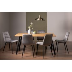 Ramsay Oak Melamine 6 Seater Table - 4 Legs & 6 Mondrian Grey Velvet Chairs