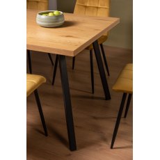 Ramsay Rustic Oak Effect Melamine 6 Seater Dining Table with 4 Legs  & 6 Mondrian Mustard Velvet Fabric Chairs with Sand Black Powder Coated Legs
